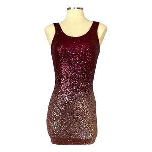 BEAR DANCE women’s burgundy and gold sequined sleeveless body con mini dress
